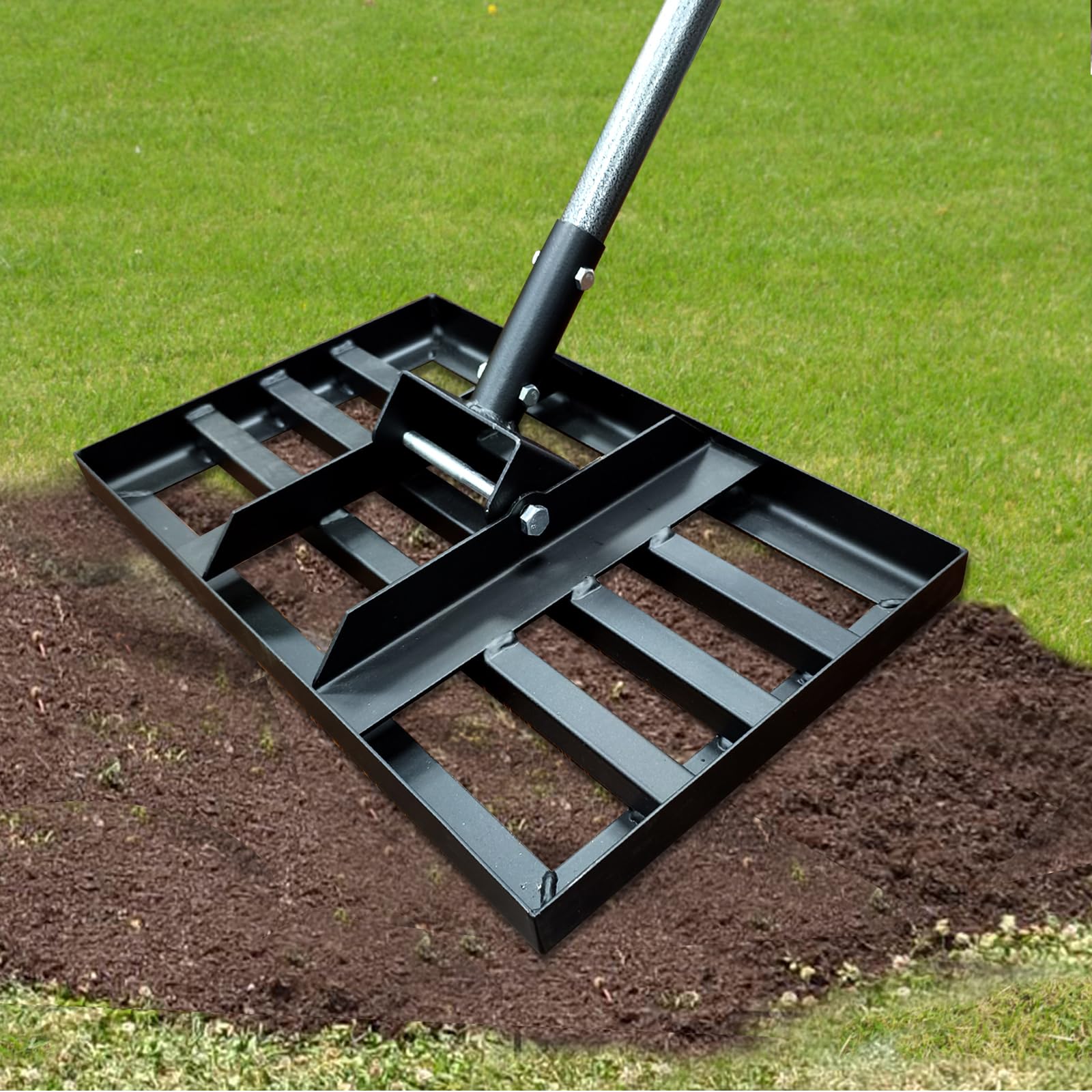 Lawn Leveling Rake 17x10 Inch , Heavy-Duty Yard Leveling Rake 6.2FT