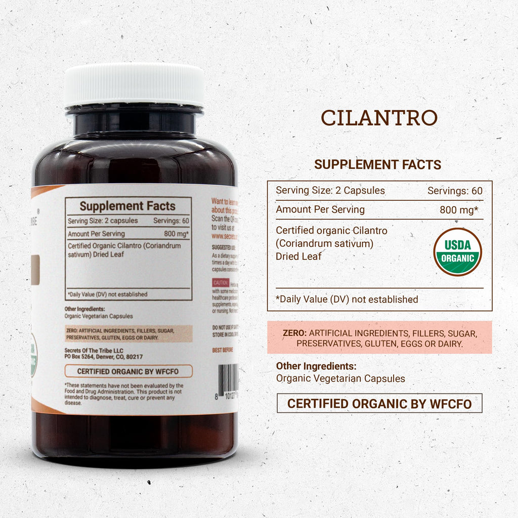 Secrets of the Tribe Cilantro USDA Organic Capsules | Certified Organic Vegetarian Capsules, Herbal Dietary Supplement | Coriandrum Sativum Dried Leaf (120 Count)