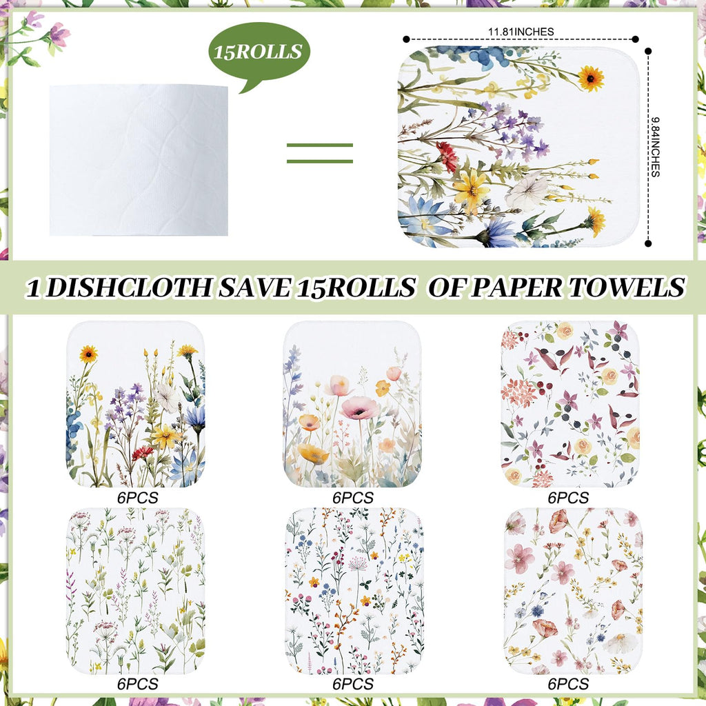 Noveread 36 Pack Reusable Kitchen Cloths Cotton Towels, Wildflowers