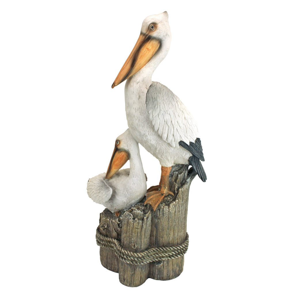 Design Toscano Coastal Decor Ocean's Perch Pelicans Garden Bird Statue, 9 Inch Wide, 24 Inch Tall, Cast Stone Resin, Full Color Finish