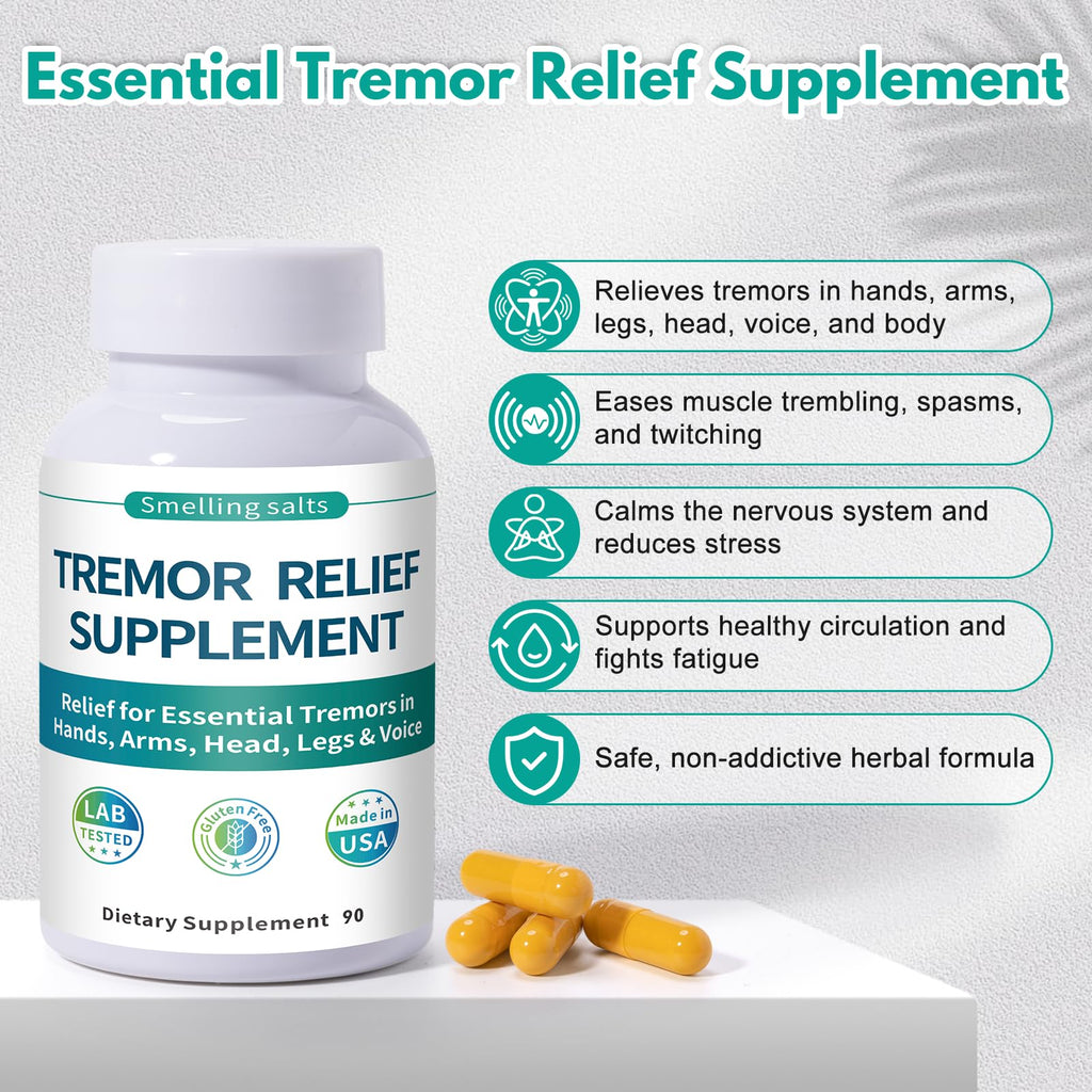 ZERBI Essential Tremor Relief Herbal Supplement – for Hand, Arm, Head, Leg & Voice Tremors – with Skullcap, Passionflower & Valerian – 90 Capsules