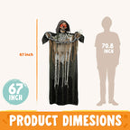 JOYIN Halloween Decorations Outdoor Life Size Animatronics Grim Reaper with Chain, Sound-Actived Party Decor with Creepy Sound, Scary Haunted House Props for Garden Yard Lawn