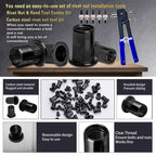 SAE Rivet Nut Tool 420pcs Imperial Carbon Steel Rivet Nut Tool Kit, （5/16-18、1/4-20、10-24、8-32、6-32）, Suitable for Furnitur, Automotive, Marine and Industrial Applications (SAE Carbon Steel Black)