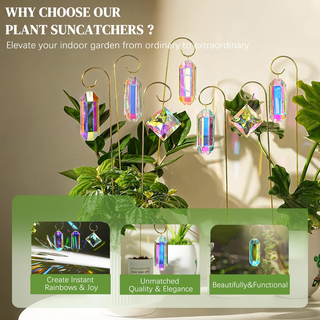 7 Pcs AB Colored Crystal Suncatcher Small Trellis Golden Plant Potted Stake