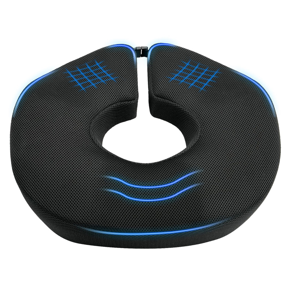 Feagar Donut Pillow for Tailbone Pain Relief - Hemorrhoid Pillow with Memory Foam for Coccyx, Sciatica, Pressure Sores, Office Chair Cushion for Pregnancy, Postpartum & Surgery Recovery(Black)