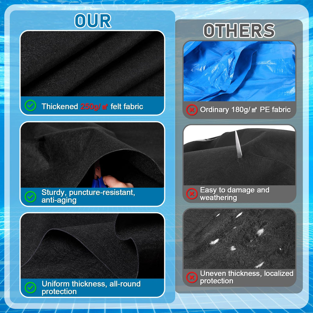 11x7.5Ft Rectangular Pool Liner Pad for Above Ground Swimming Pools,250g/㎡ Heavy Duty Pool Ground Mat Under Pool Pad, Durable Pools Bottom Liner Protector to Prevent Puncture and Extend Liner Life
