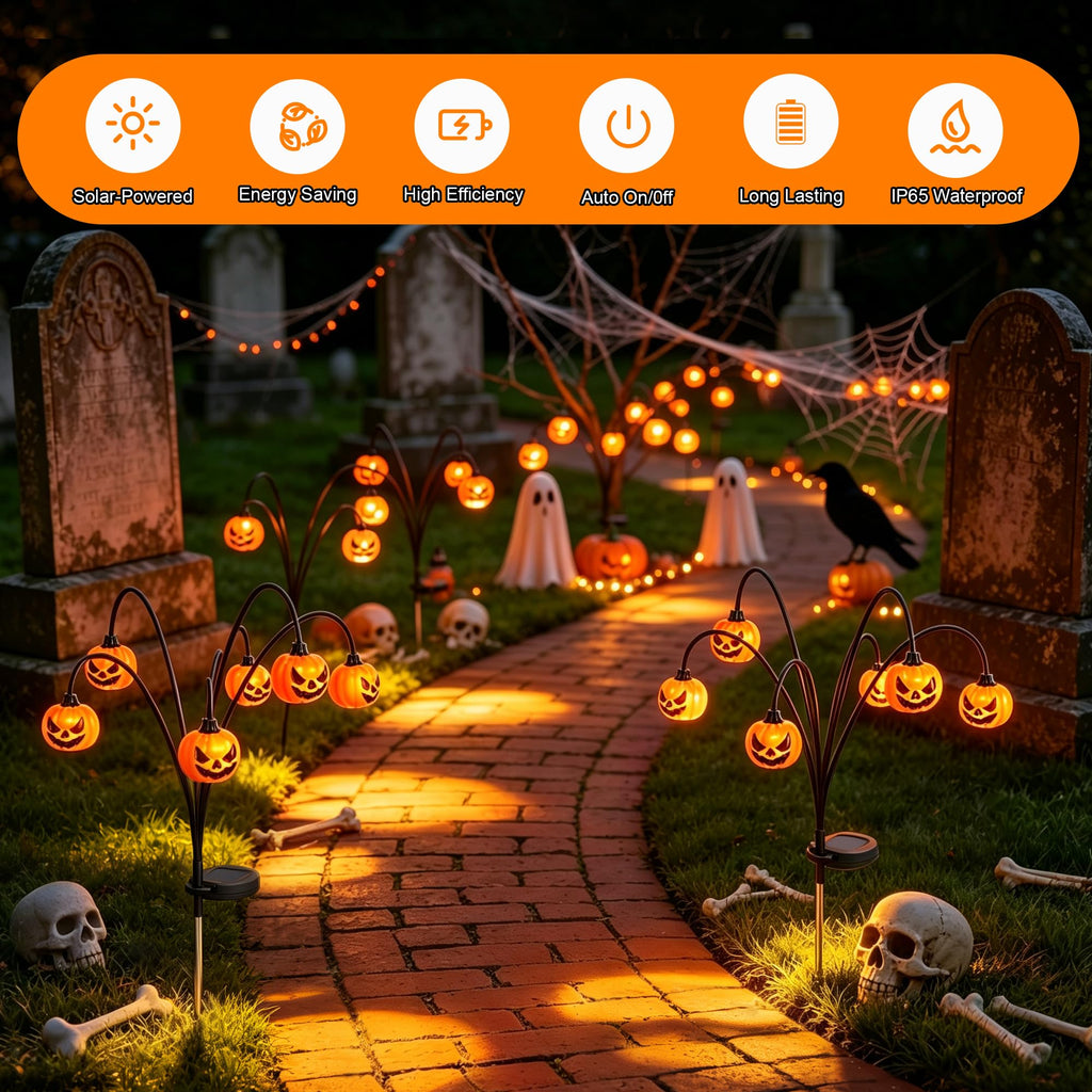2 Pack Solar Halloween Lights Outdoor Decorations, Fall Pumpkin Lanterns