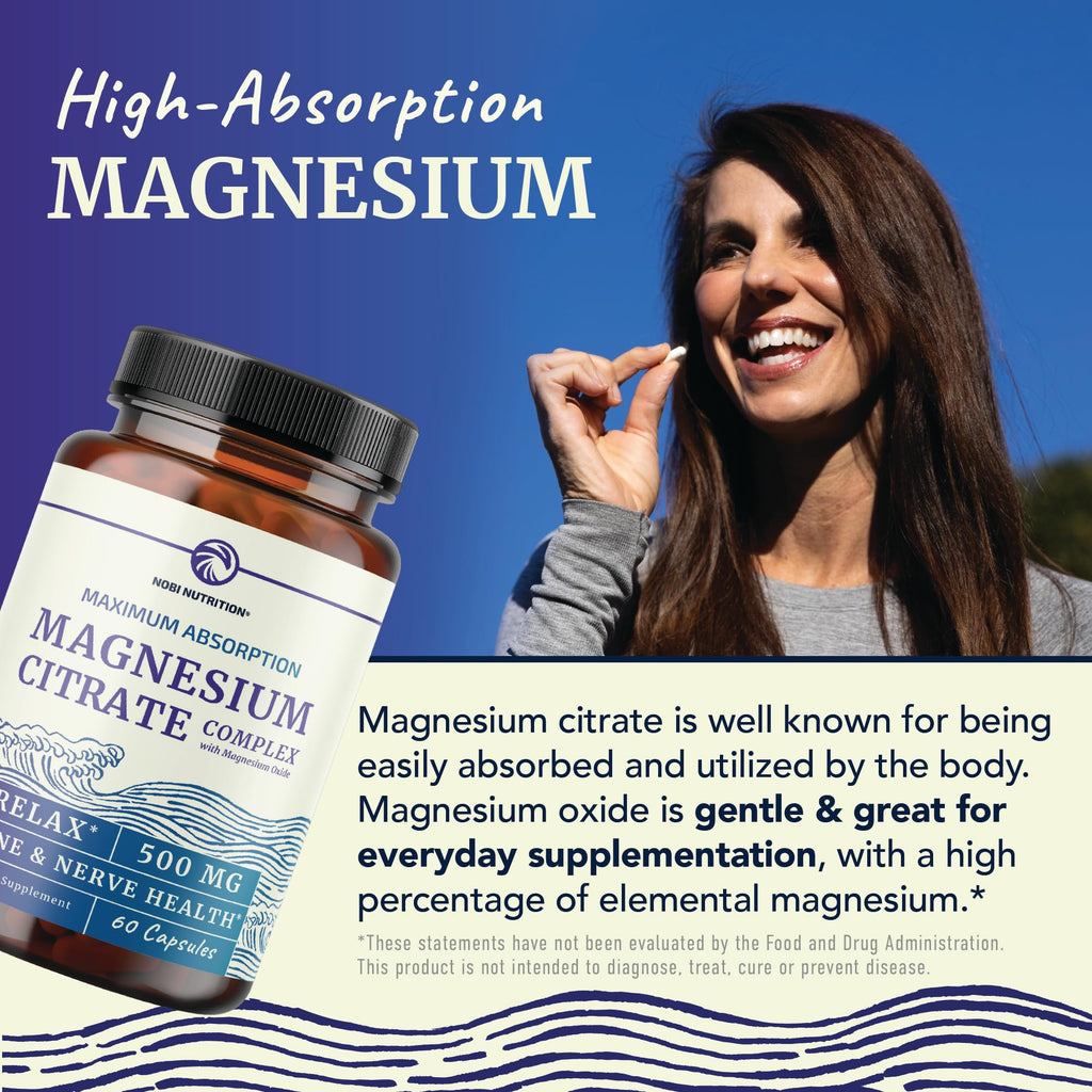 Magnesium Citrate Complex 500 MG for Calm & Relaxation | High Absorption Magnesium Supplement | Citrato de Magnesio | Constipation & Digestion Support Non-GMO Soy-Free | 60 Mag Citrate Capsules