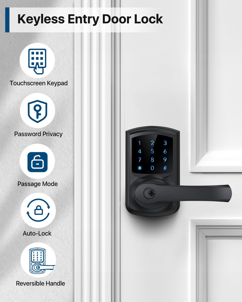 HIDALIFE Keyless Entry Door Lock, Keypad Door-Lock with Handle, Touchscreen, Auto-Locking, Anti-peep Password, Easy to Install for Front Door, Home, Office, Matte Black 4 Pack