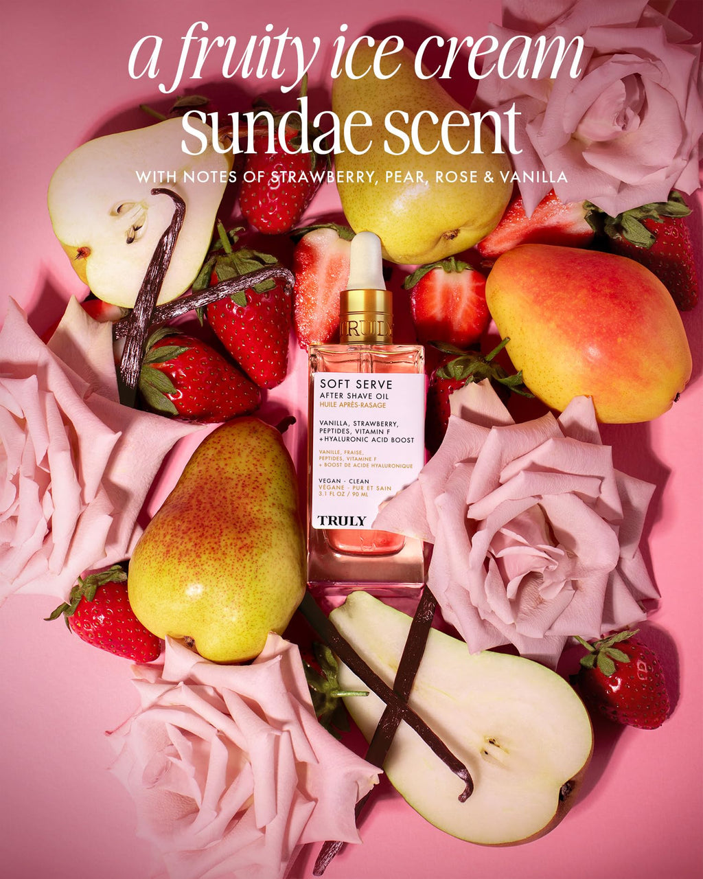 Truly Beauty Soft Serve After Shave Oil | Hydrating Treatment for Ingrowns & Irritation | Peptides, Hyaluronic Acid & Strawberry Extract | Soothes & Smooths Skin | Strawberry Vanilla Scent (3.1 Fl Oz)