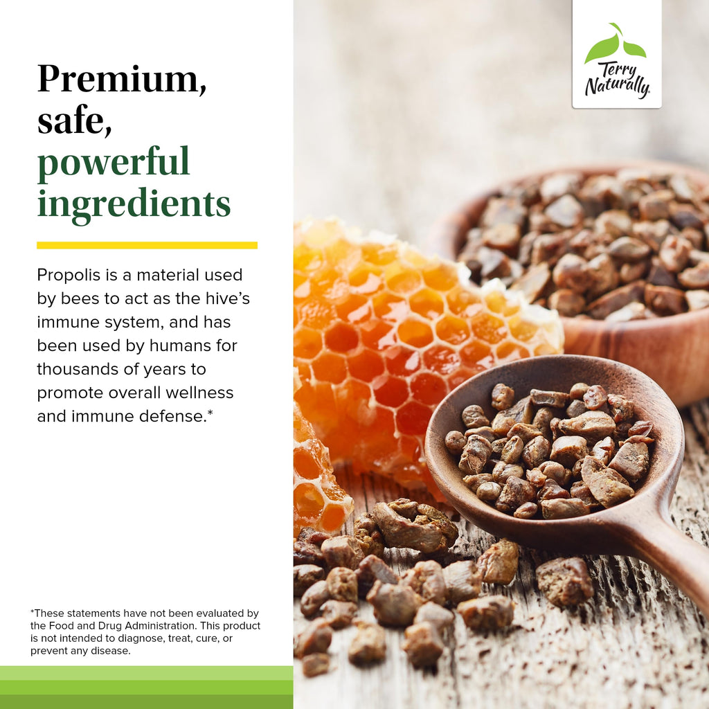 Terry Naturally Propolis Extract EP300 - Upper Respiratory & Immune System Support Supplement - Non-GMO with Bee Propolis Extract - Child & Adult Supplement - 60 Chewable Tablets