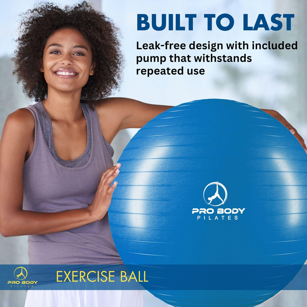 ProBody Pilates Exercise Ball - Multiple Sizes Gym Grade Balance Ball for Fitness, Workout, Pregnancy & Physical Therapy, Stability Yoga Ball Chair (Blue, 55cm)