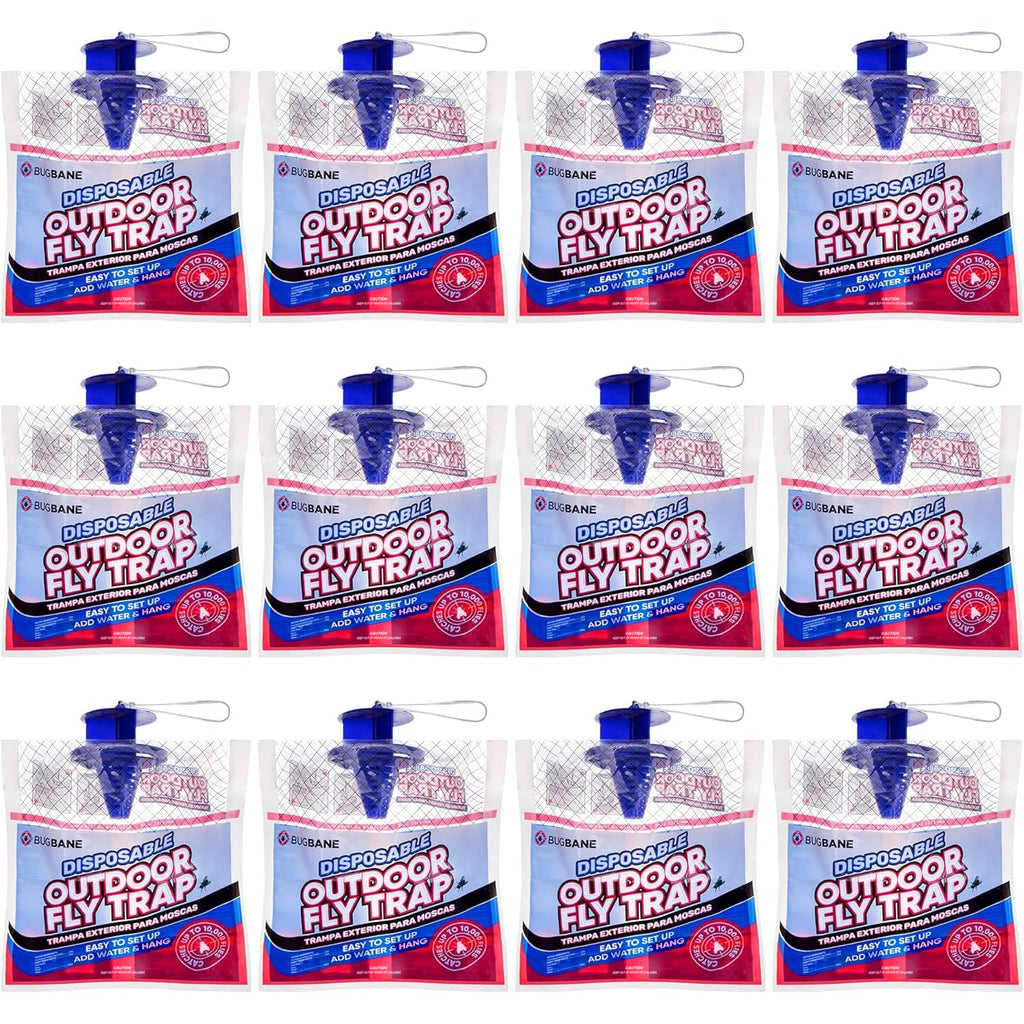 Fly Traps Outdoor Fly Trap for Patio. 12 Non-Toxic Pre-Baited Flies Bags Outdoor Disposable. Hanging Bug Catchers for All Filth Flies Killer for Outside Bug Control in Yard Horse Ranch Trash Can
