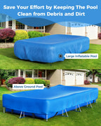 Reinmoson Rectangle Pool Covers for Above Ground Pools Fits 12’ x 7’ to 15’ x 8’ Pools, Rectangular Inflatable Pool Cover with Elastic Edge & Integrated Drawstring for Bestway/Intex/Coleman Pool