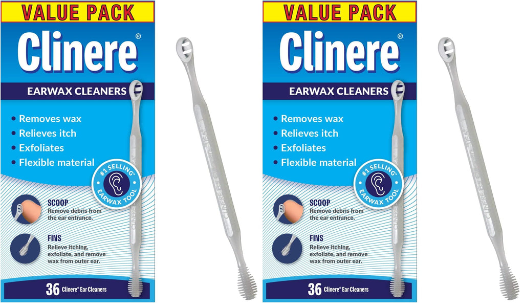 Clinere Ear Cleaners, Gentle Canal Cleaning and Ear Wax Removal Tool, Itch Relief, Exfoliates, 36 Count (Pack of 2)