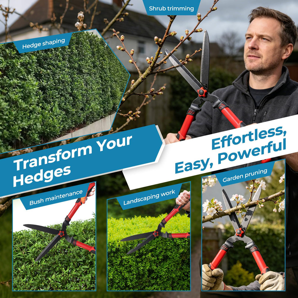 Hedge Shears, Sharp Hedge Clippers for Gardening, 21 inch High Carbon Steel Manual Hedge Trimmer with Ergonomic Anti-slip Handle, Labor-saving Long Garden Shears for Shrubs Bushes Lawn Yard Trimming