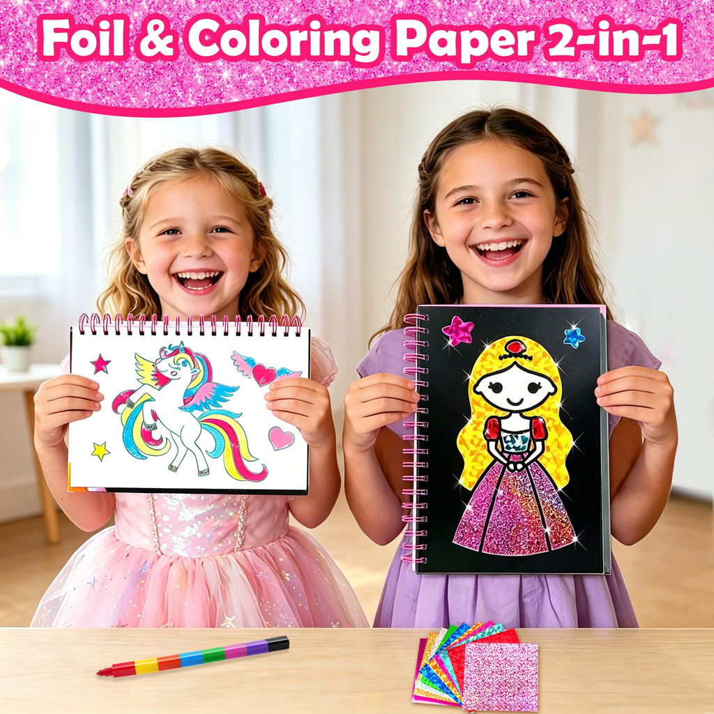 FUNNYB&G Foil Art Craft Kit for Kids, Princess Birthday Gift Toy for Girls