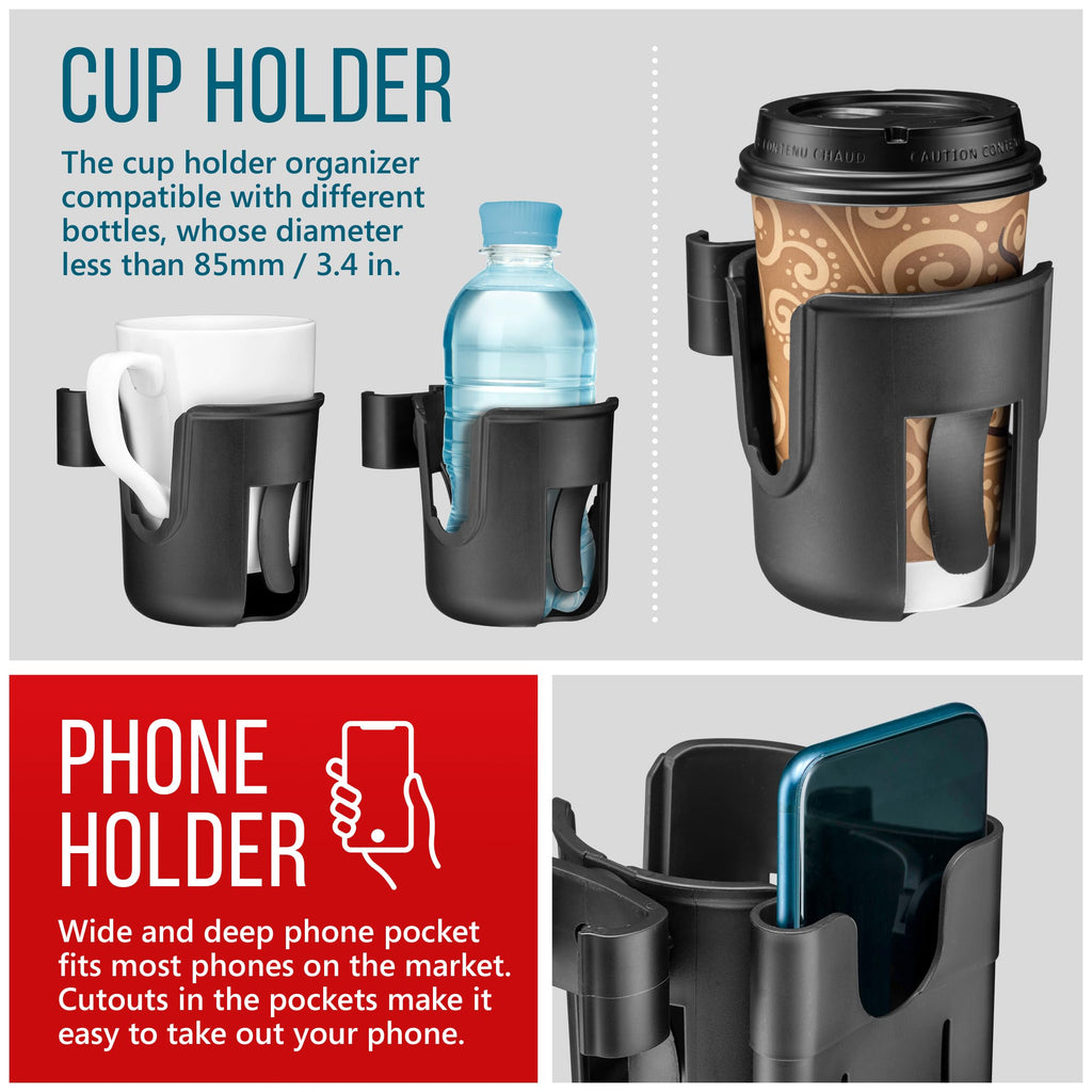 Clip-On Cup and Phone Holder – Exclusively Designed to be Compatible with Drive Medical Nitro Rollator Walkers