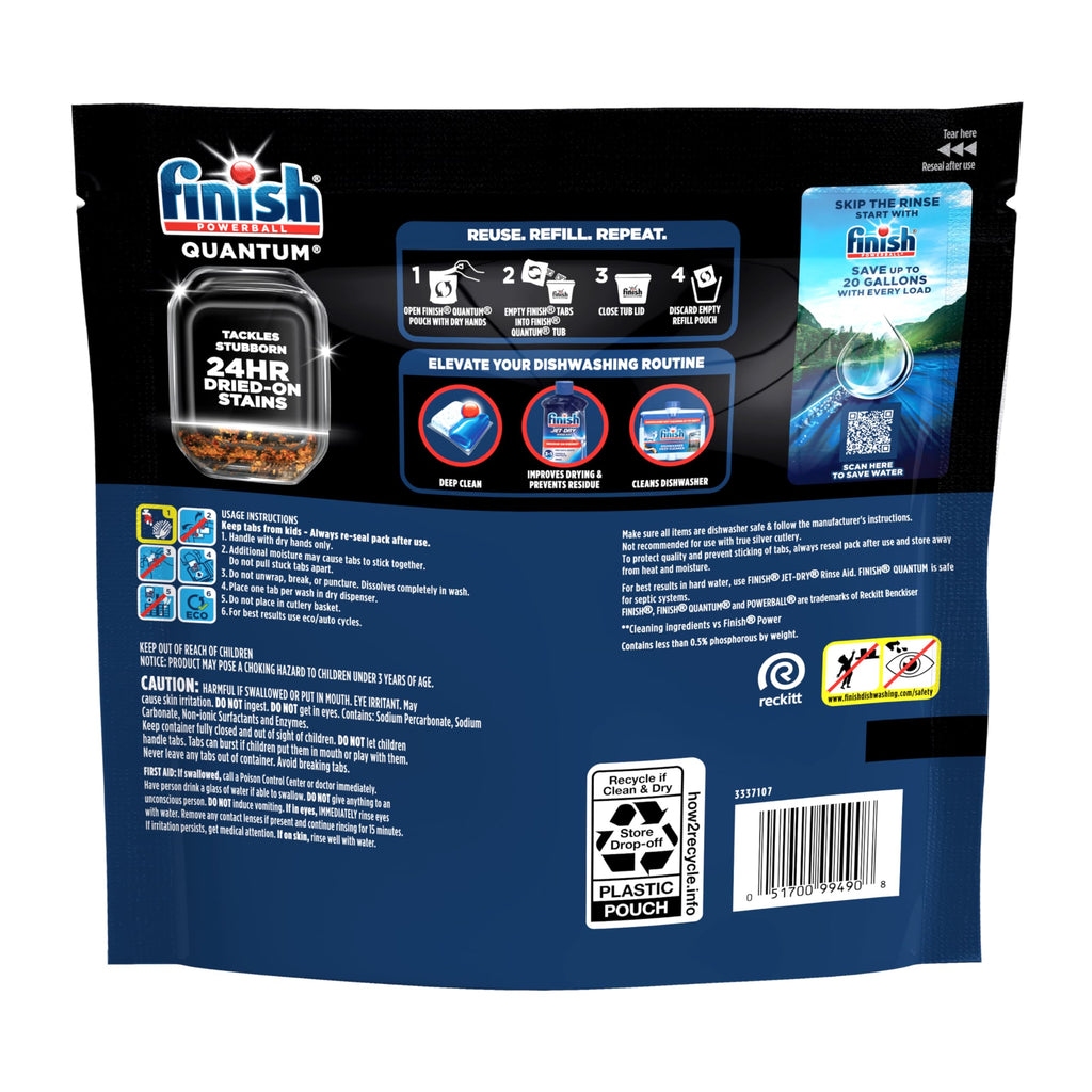 Finish Quantum Dishwasher Pods, No Pre-Rinse Dishwasher Detergent Soap Removes 24HR Dried-On Stain and Grease, Leaving a Virtually Spotless Shine, 100 Count