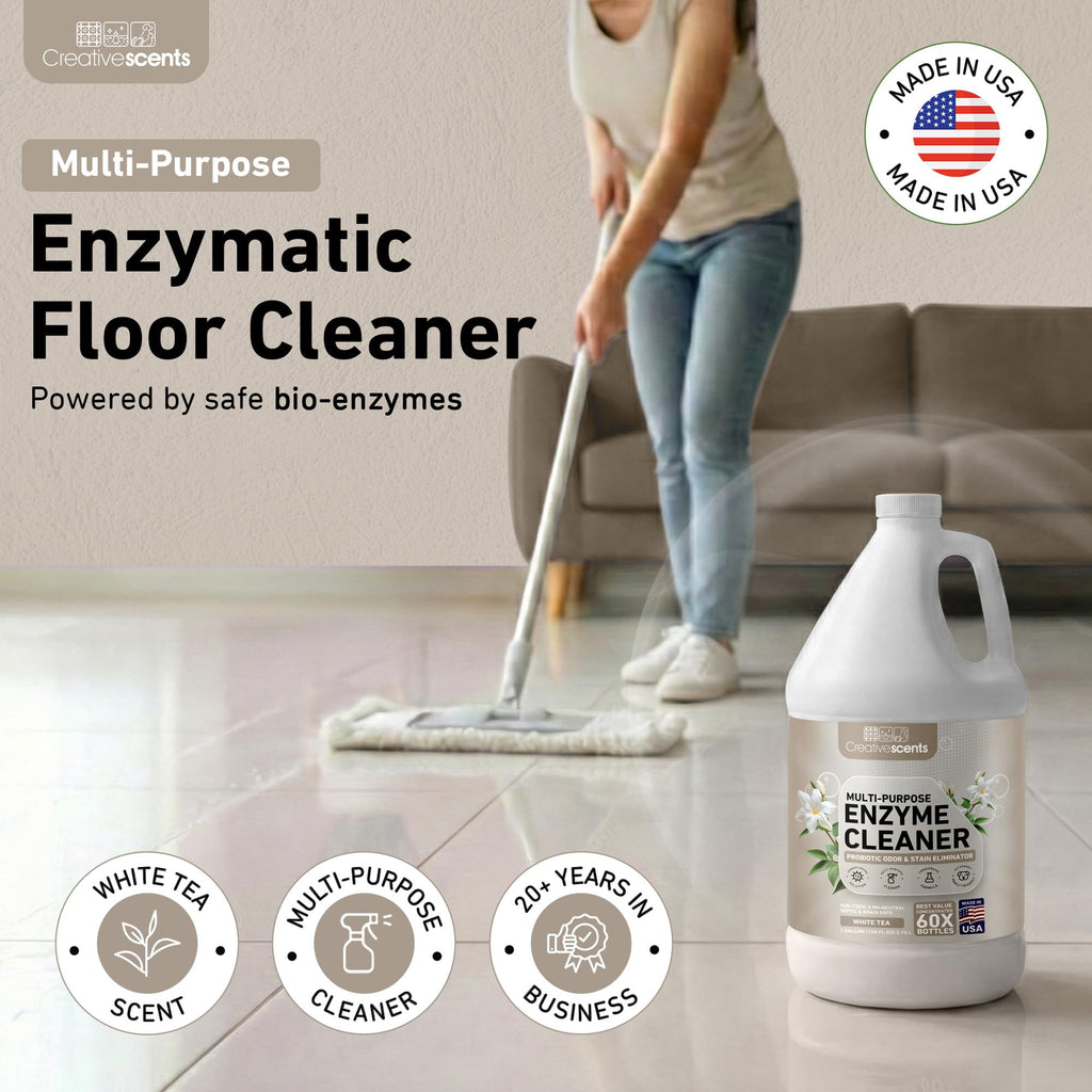 Creative Scents Multipurpose Enzyme Cleaner & Odor Remover | Super Concentrated for Floor, Carpet, Drain | Pet Urine Odor Eliminator | Enzyme Cleaner for Cat Urine & Dog Poop | 1 Gallon - White Tea