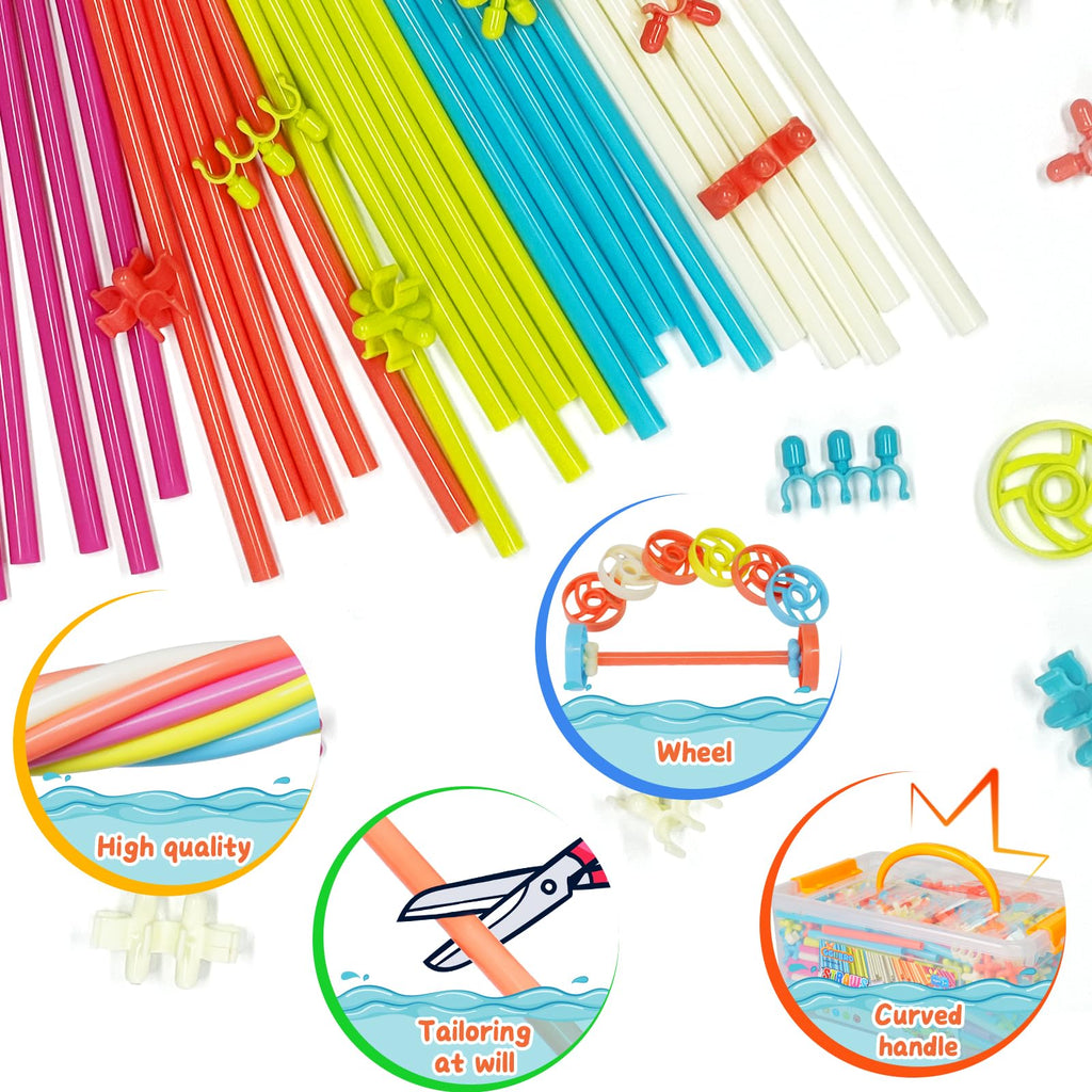 Straw Constructor STEM Building Toys Macaron 600Pcs Interlocking Gear Toy Sets for Kindergarten Classroom, Engineering Thin Tube Blocks for 3 4 5 6 7 Years Kids Toy for Boys and Girls Gift