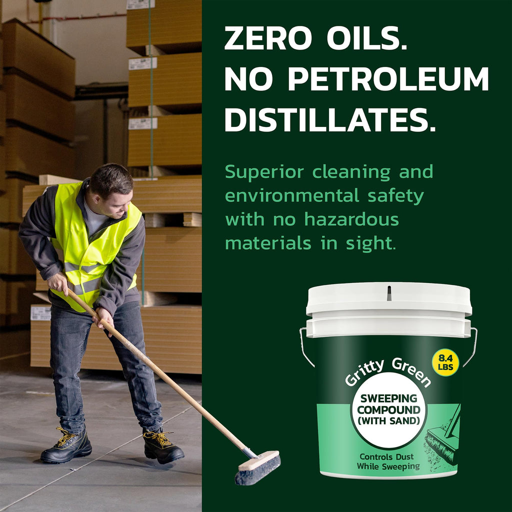 Gritty Green Sweeping Compound with Sand – Effective Dust Control on Cement & Unfinished Floors, Grit and Sand Breaks Up Loose Dust for an Even Deeper Clean, Oil Free, Made in USA (8.4 lbs)
