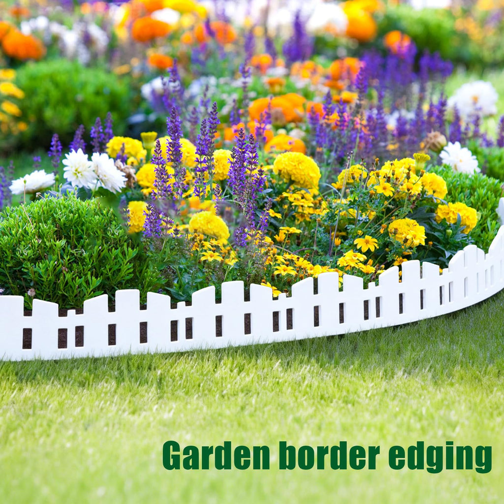Garden Edging 33FT LOLEDE, 4.6IN Tall White Landscape Edging Border with 60 Stakes, Flexible Plastic Lawn Edging for Yard, Flower Beds,Tree Rings, Walkways & Garden Borders（Square-White）
