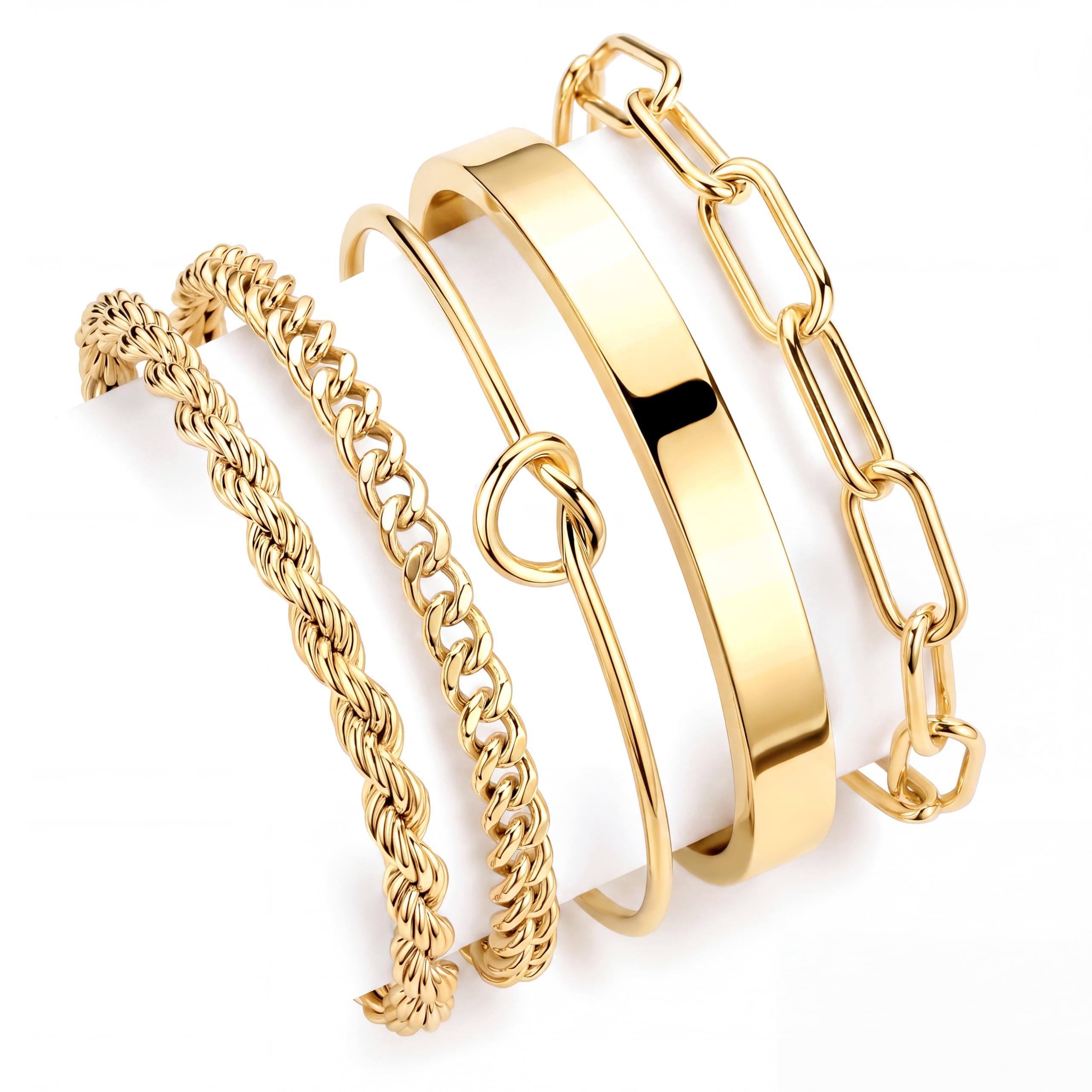 Gokeey Chunky Gold Bracelets for Women Bangle Cuff Cuban Bracelet Stack Set