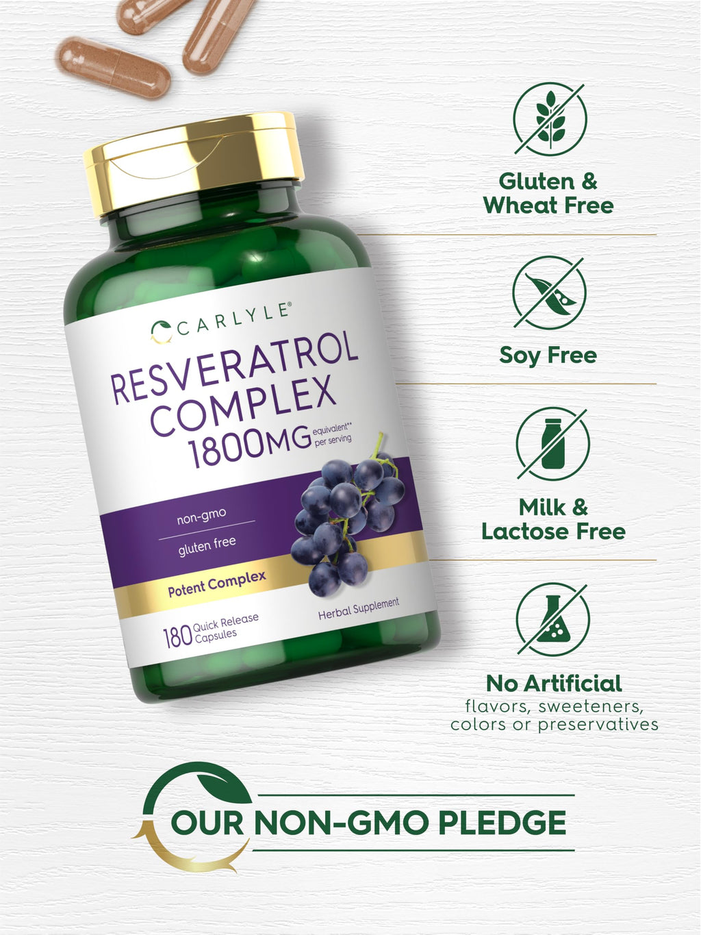 Carlyle Resveratrol Supplement | 180 Capsules | Non-GMO & Gluten Free | Potent Complex