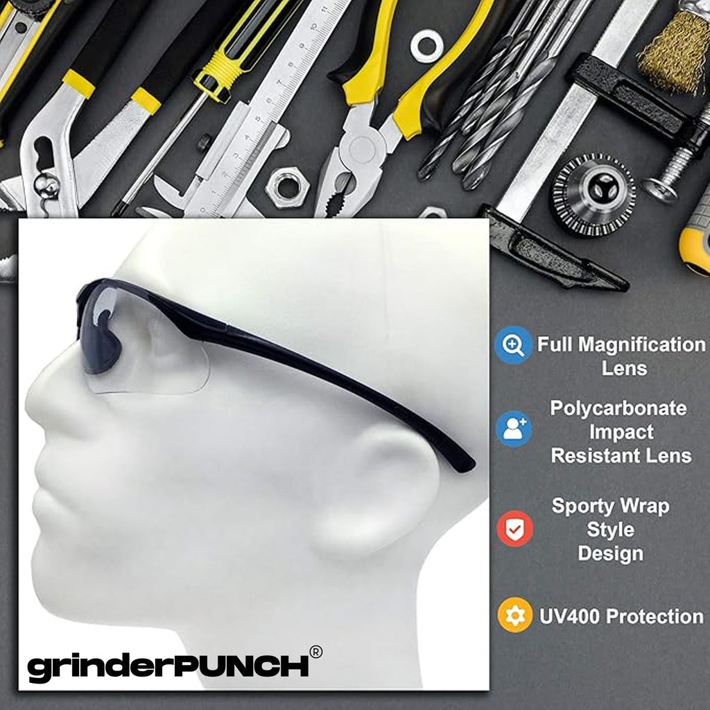 grinderPUNCH Full Lens Magnification Safety Glasses Readers ANSI Z87 Impact Resistant Diopter Magnifying Reading Glasses (+2.00 Diopter)