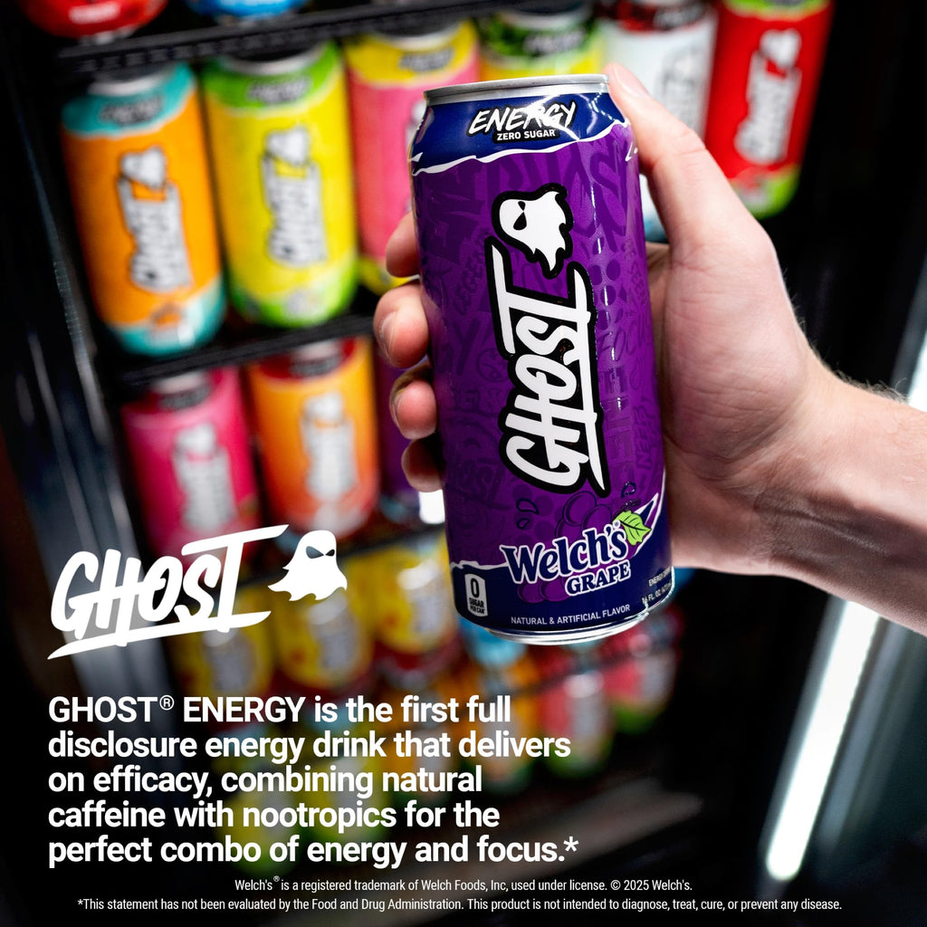 GHOST Energy Drink, Zero Sugars, 12-Pack, Welch's Grape, 16oz