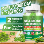Sea Moss Gummies – Irish Sea Moss with Elderberry & Black Seed Oil, Bladderwrack, Burdock Root for Immune & Detox Support, Vegan Green Apple Flavor Gummies for Adults, Kids, Men, Women - 120 Gummies