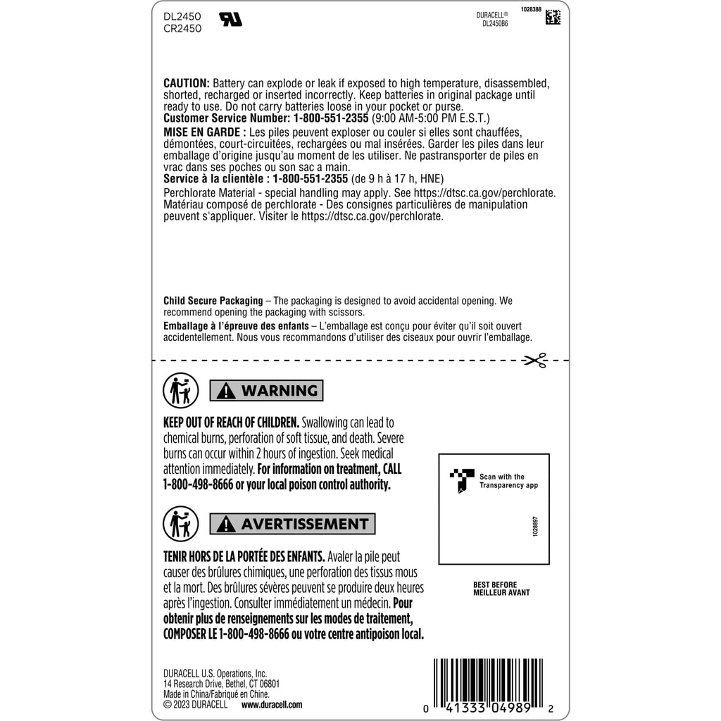 Duracell CR2450 Lithium Battery, 6 Count (Pack of 1), Coin Battery for Key Fob, Car Remote, Watch, and Other Devices, CR2450 Lithium 3 Volt (3V) Cell