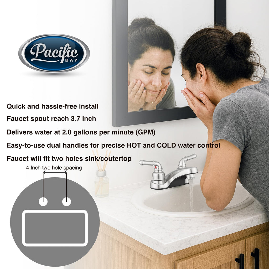 Pacific Bay Lynden Bathroom Sink Faucet - Metallic Plating Over Lightweight ABS Plastic (Brushed Satin Nickel) - 2 Pack