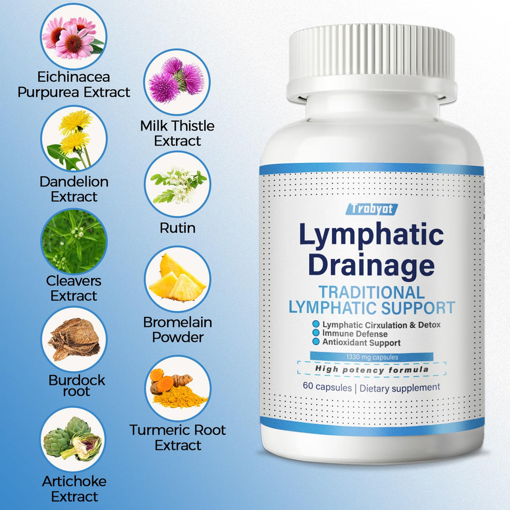 Trobyot Lymphatic Drainage Capsules for Sedentary Lifestyles | Lymphatic Support Supplement with Dandelion & Cleavers | Supports Fluid Balance, Digestion & Circulation | Non-GMO, Vegan | 60 Count
