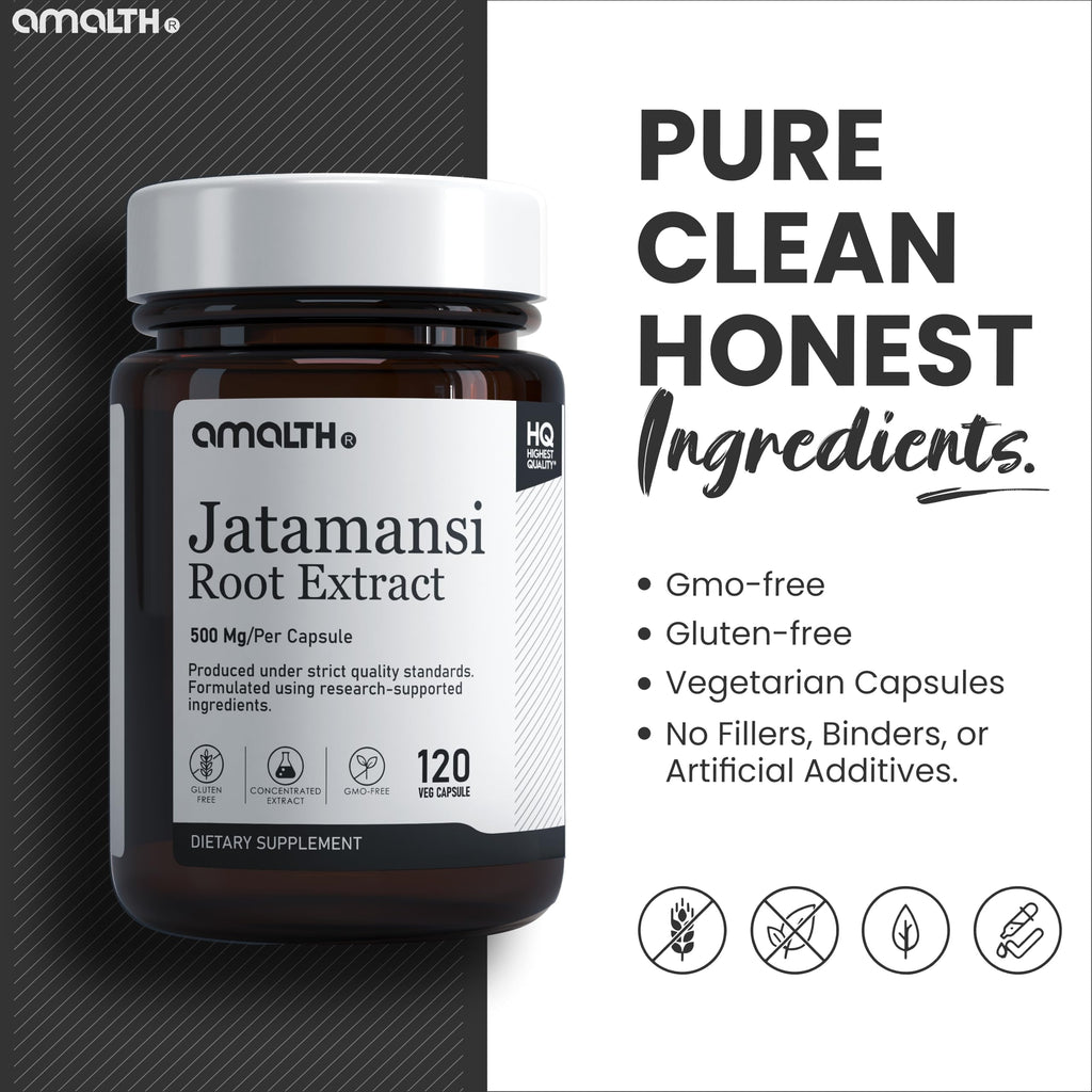 AMALTH Jatamansi Capsules 500 mg | Jatamansi Root Extract Supplement | Nardostachys Jatamansi Capsules | Herbal Root Extract Formula | Plant Based Supplement | 120 Veg Capsules