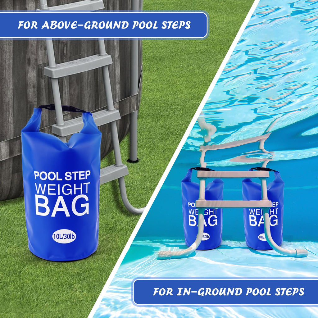2 Pack 10L/30lb Universal Pool Step Weights 500D PVC Waterproof Swimming Pool Ladder Weights No Breaken Above Ground Pool Ladder Sand Bags, Foldable Pool Stair Weights for Pool Steps(Blue)