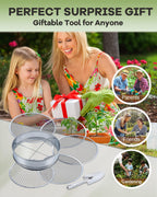 HIPULX 5-in-1 Soil Sifter Set with 5 Replaceable Stainless Steel Mesh Screen & Shovel (1/8" to 1/2"), Soil Sifter for Soils, Compost, Bonsai, Cat Litter and More（11-5/8" Diameter）