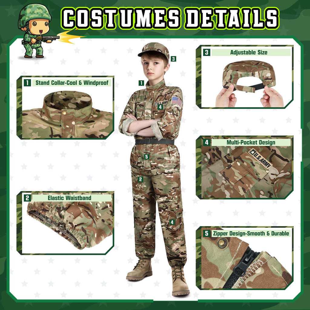 GIFTINBOX Army Costume for Boys, 15PCS Military Boys Halloween Costume