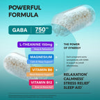 GABA L-Theanine 900 mg - Magnesium | Vitamin B6 - Calm, Sleep, Relaxation & Mood Support - Lab Tested - 750 mg Gamma AminoButyric Acid, 150 mg L-Theanine - Non-Habit Forming, Vegan - 240 Capsules