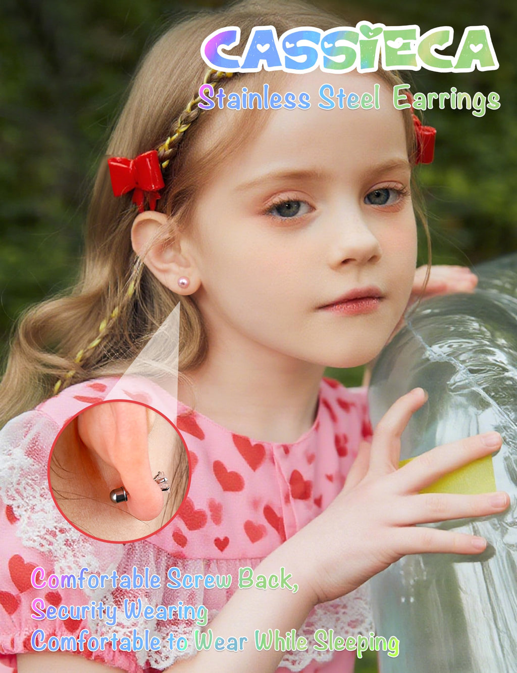 CASSIECA 16Pairs Hypoallergenic Screw Back Earrings for Girls Stud Earrings