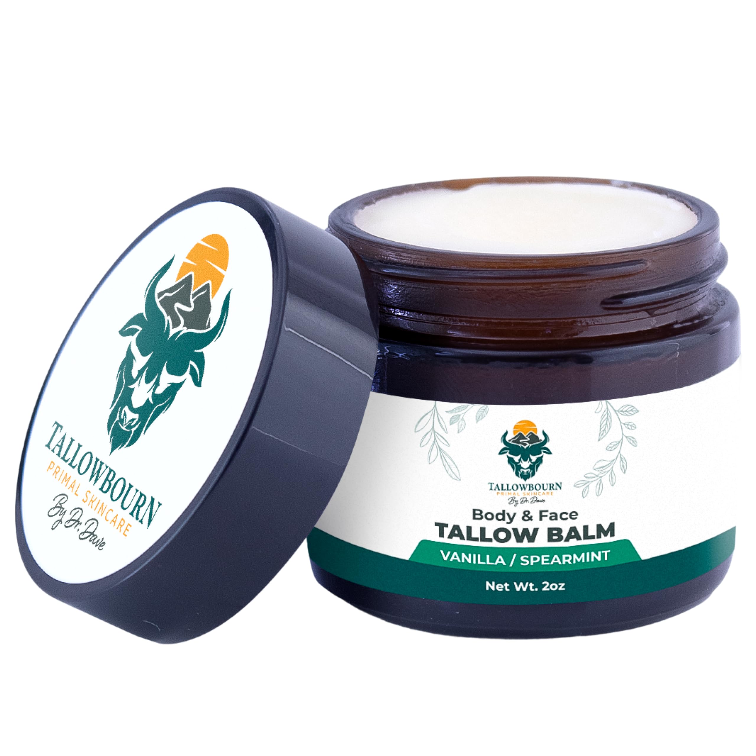 Tallowbourn Grass Fed Beef Tallow Balm for Face and Body with Shea Butter, Organic Jojoba Oil, Honey, and Beeswax – Beef Tallow for Skin – Vanilla and Spearmint – 2 oz