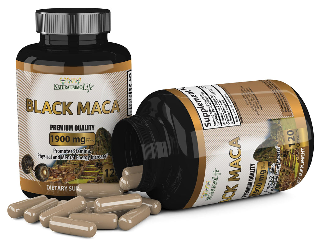 Organic Black Maca 1,900 mg per Serving Natural Energy Booster Peruvian Maca for Men & Women 120 Capsules
