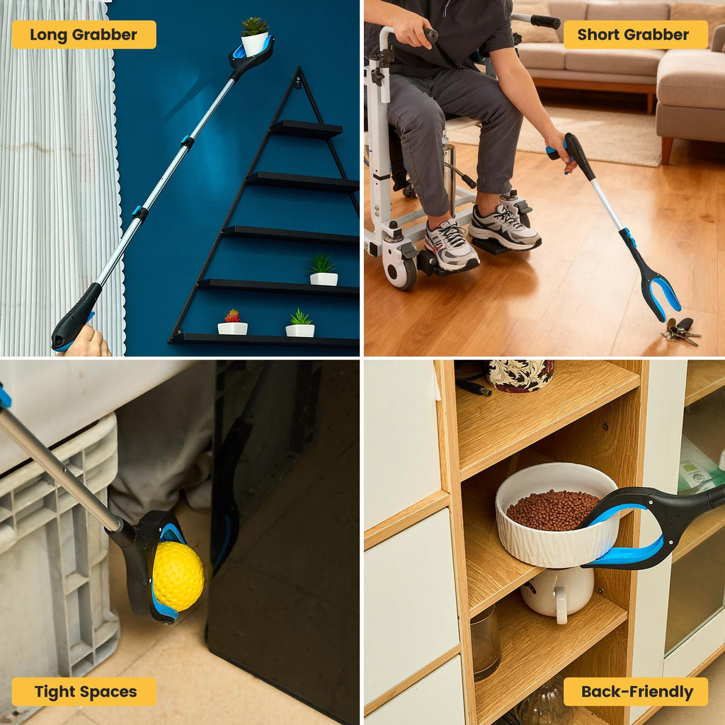 FGRHY Telescopic Grabber Reacher Tool, 5-Level Adjustable (23'' to 41'') - Extendable Gripper and Reaching Tool - Heavy Duty Pick Up Stick Grabbers for Elderly, Surgery Recovery Must Haves (Blue-2pc)