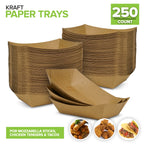 Stock Your Home [250 Pack] Medium Disposable Brown Kraft Paper Food Trays, 1-Lb Concession Tray, Serving Boats for Party Snacks, Taco Bar, Seafood, Nachos Plates