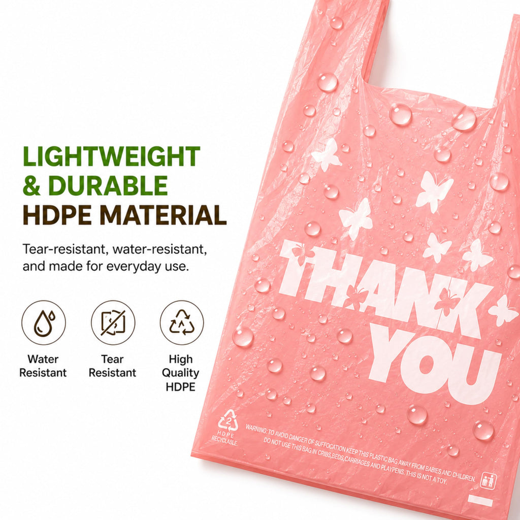 YoYoRain PINK Thank you bags, 800PCS T shirt bags, To Go Bags,Grocery bags, Reusable and Disposable,Perfect for Small Business,Take Out,Retails,11"x6"x21"(800)