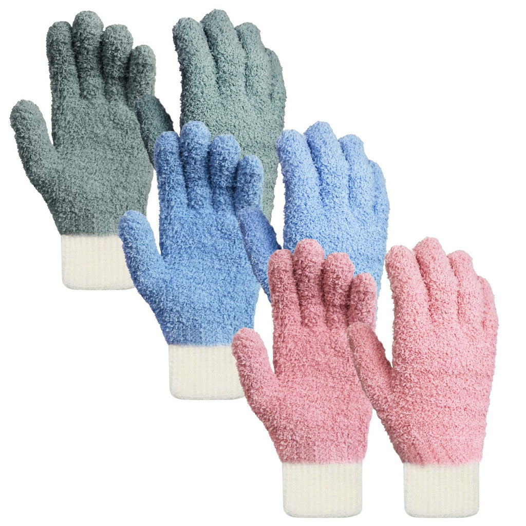 MIG4U 3 Pairs Microfiber Dusting Gloves, House Cleaning Glove for Blinds, Plants, Windows, Shutters, Furniture, Car Interior, Reusable Lint-Free Mitt, S/M