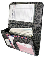Server Book for Waitress Book with Zipper Pocket and Magnetic Closure, 5"×9" Grey Leopard Cute Server Wallet with Money Pocket, Restaurant Waitstaff Organizer Fit Server Apron