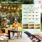 addlon 50FT LED Outdoor String Lights, Remote Dimmable Patio Lights with Timer & 3 Lighting Modes, 16 Shatterproof Edison Bulbs, Waterproof Connectable String Lights for Outside Backyard Party Décor