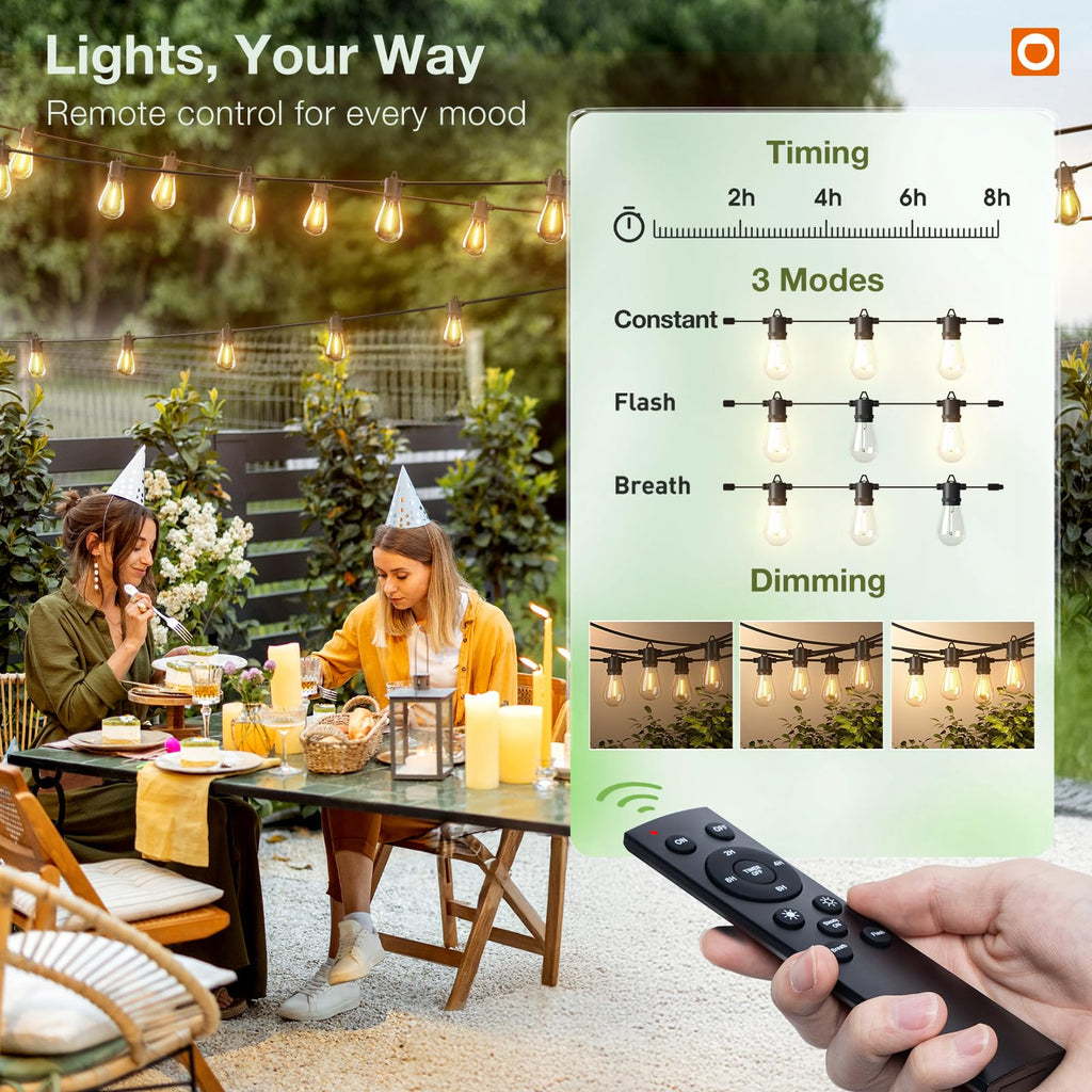 addlon 100FT Outdoor String Lights LED with Remote Dimmable Waterproof